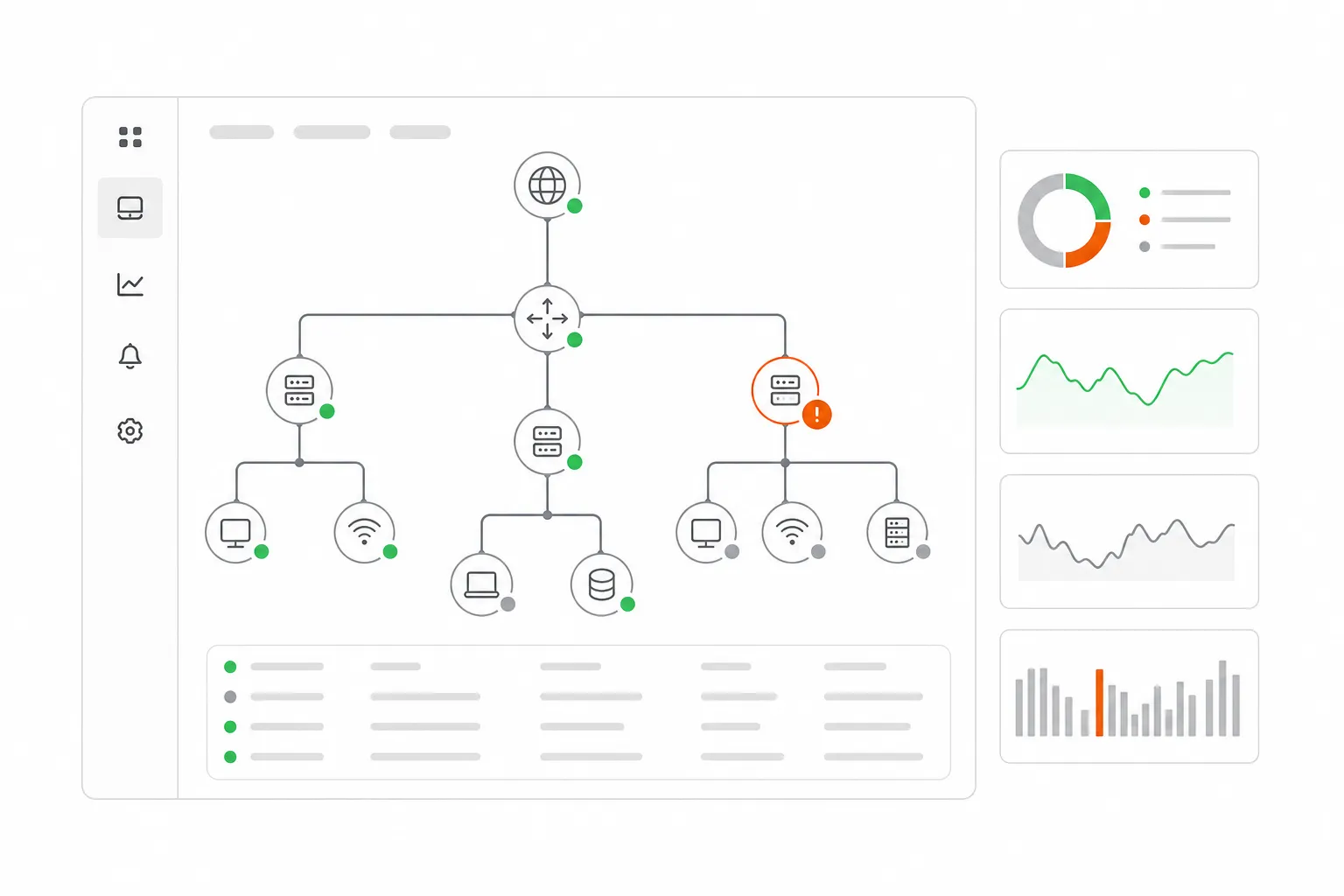 Network topology dashboard with connected nodes and status indicators