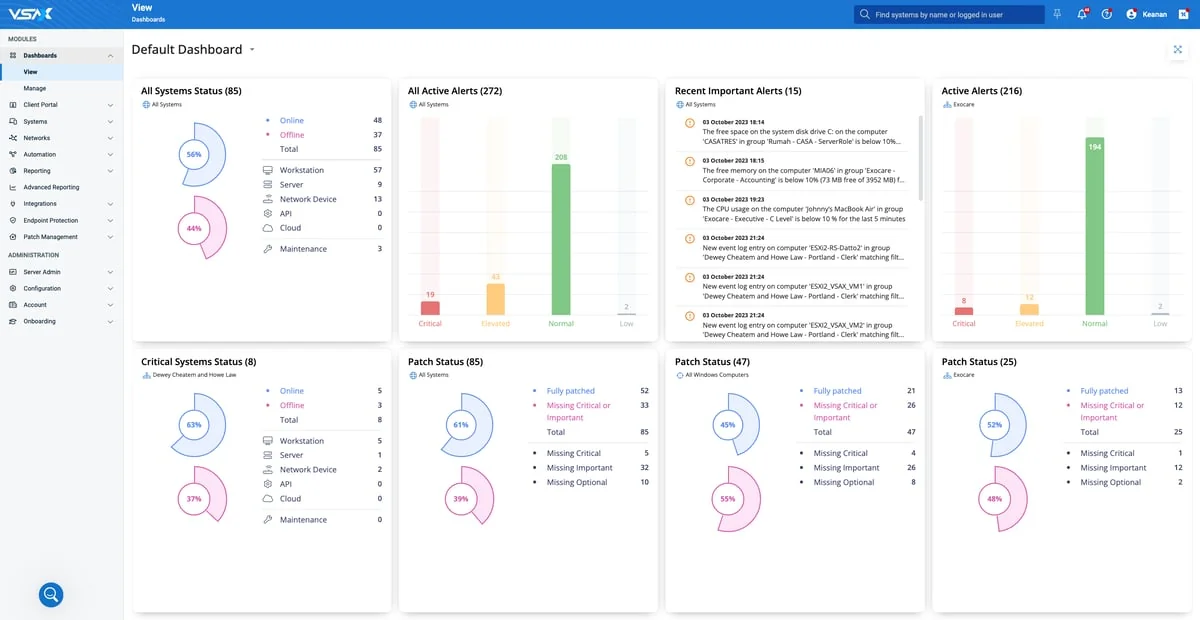 Kaseya VSA remote monitoring and management interface, as taken from G2