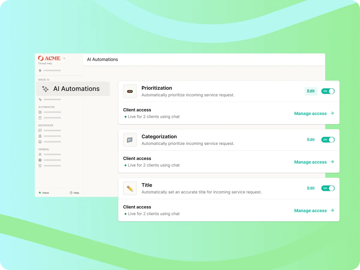 Thread Automated Triage interface showing AI ticket handling, as taken from Thread