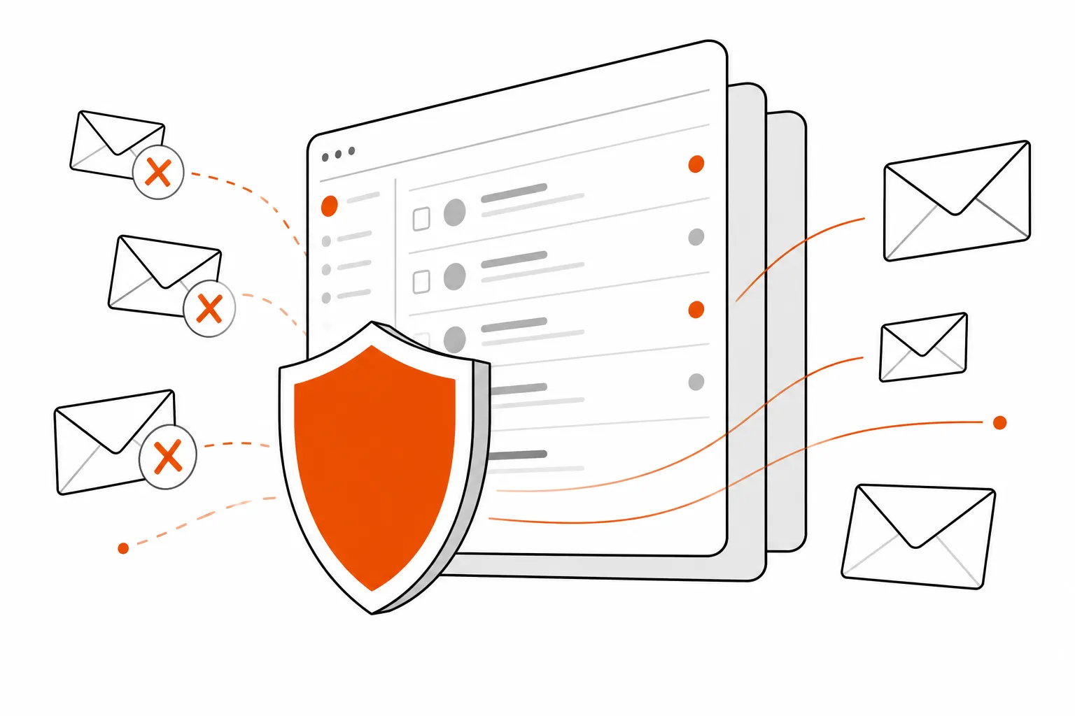 Stylized email inbox with a shield icon blocking threats - managed email security for MSPs