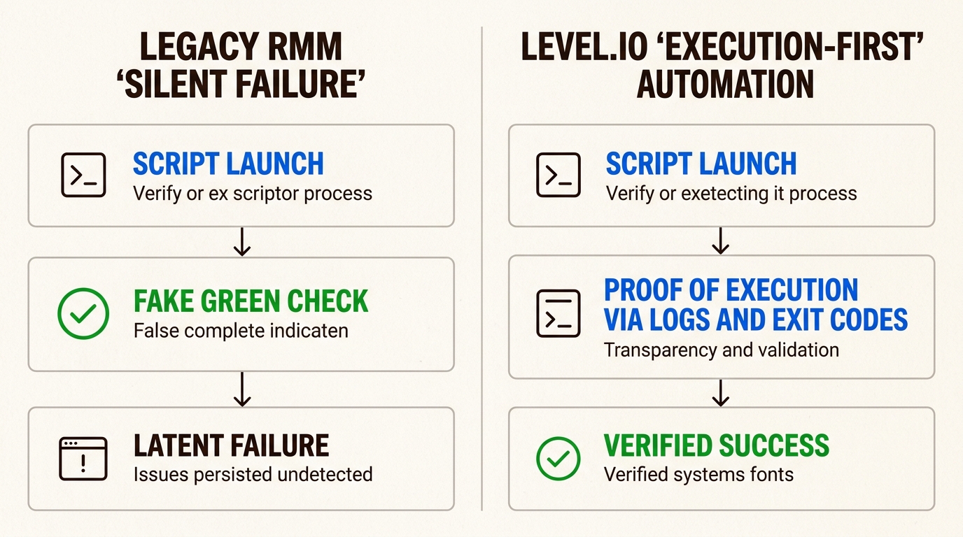 Understand how Level.io's verifiable automation prevents silent failures, ensuring scripts truly complete and saving MSPs valuable time.