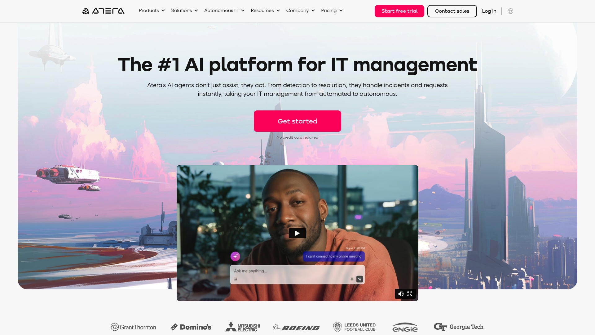 Atera homepage with IT management platform overview