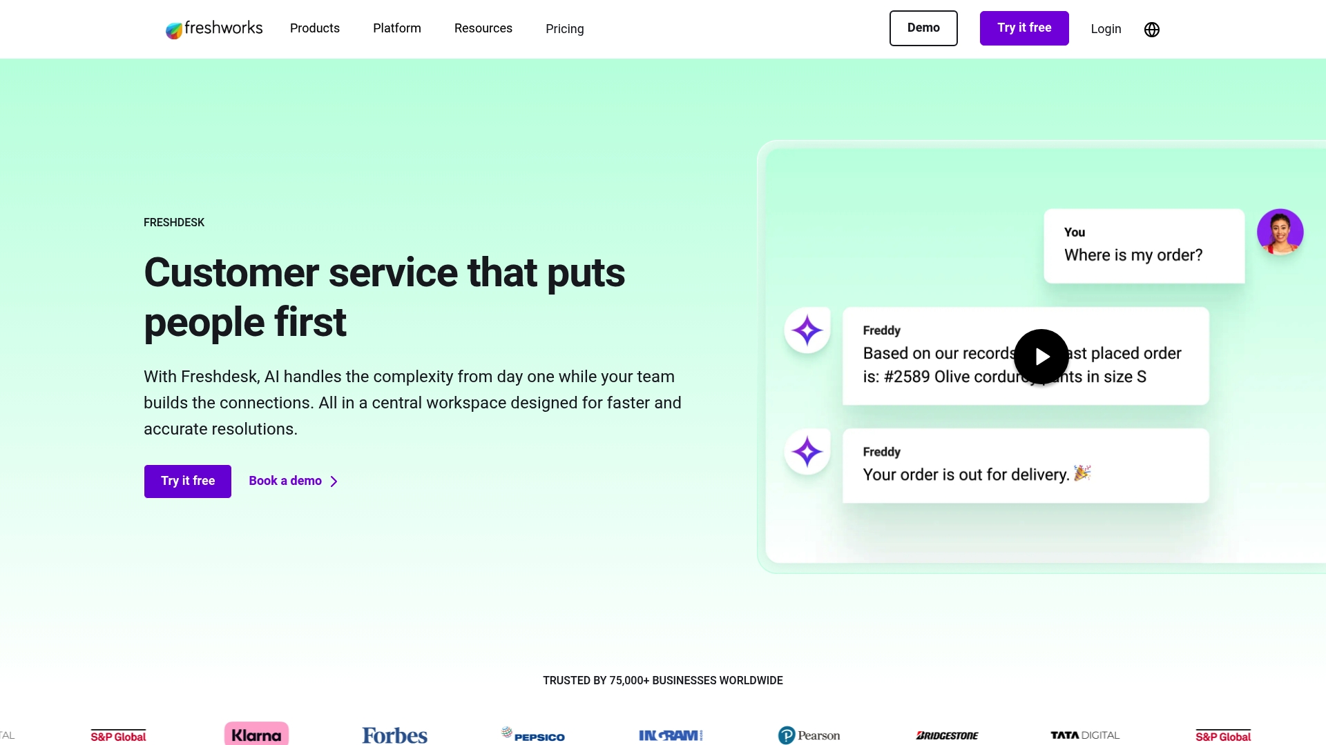 Freshdesk help desk platform homepage