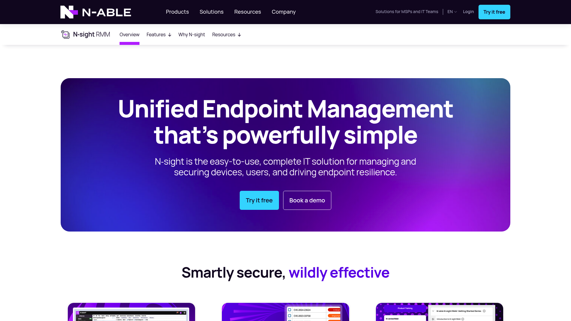 N-able N-sight security-focused RMM with EDR and no-code automation for MSPs