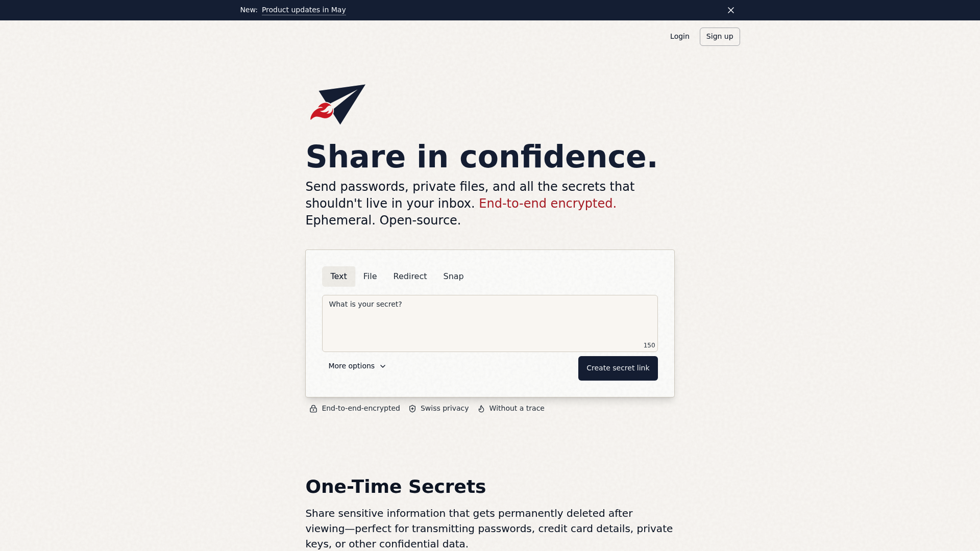 A screenshot of Scrt.link's landing page.