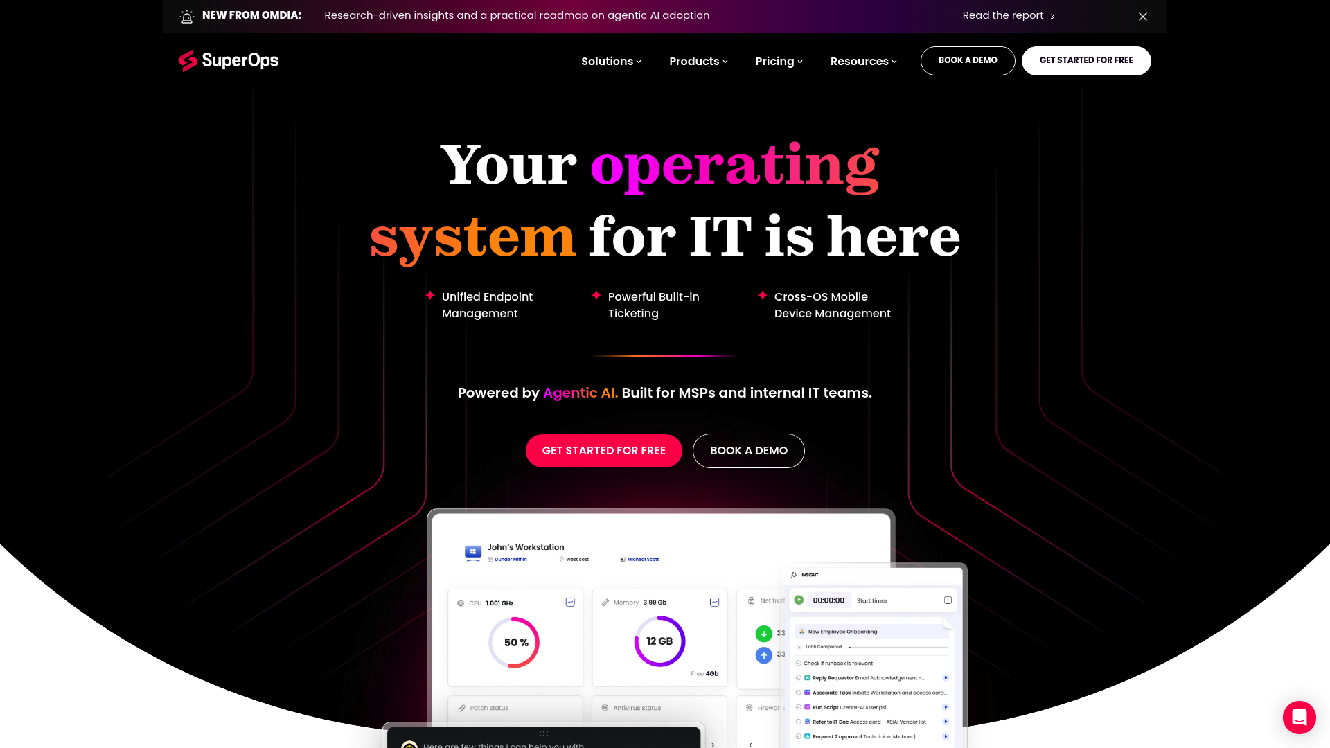 A screenshot of SuperOps's landing page.