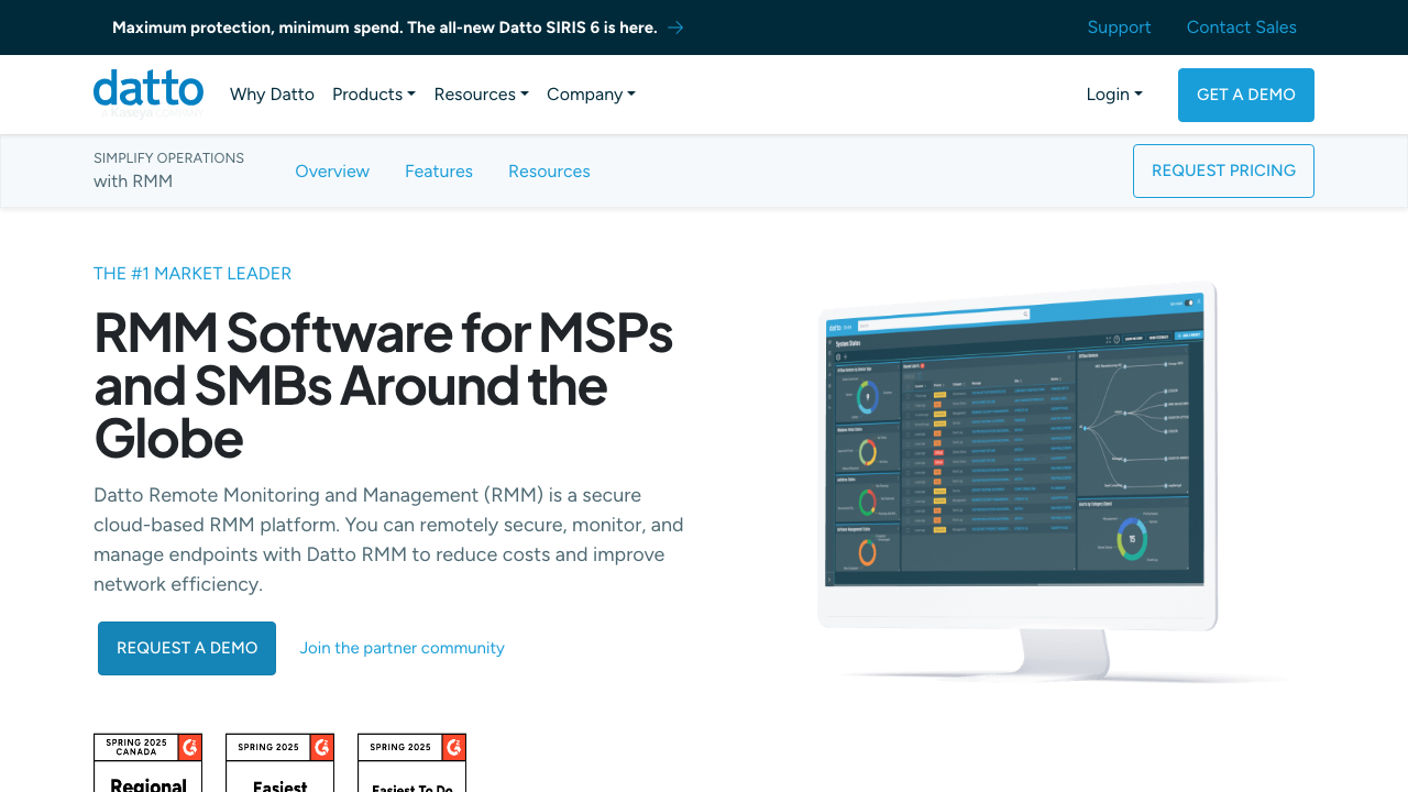Datto RMM landing page showcasing cloud-based remote monitoring platform
